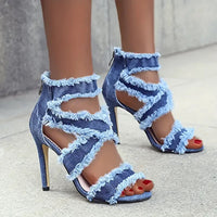 Women's Fashion Stiletto Sandals Summer New Round Head Open Toe Bag with Back Zipper Anti-slip Wear-resistant High Heels SS69