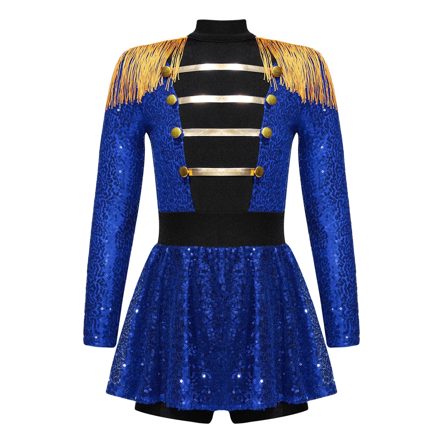 inlzdz Women's Circus Ringmaster Costume Sequin Tassel Leotard Dress