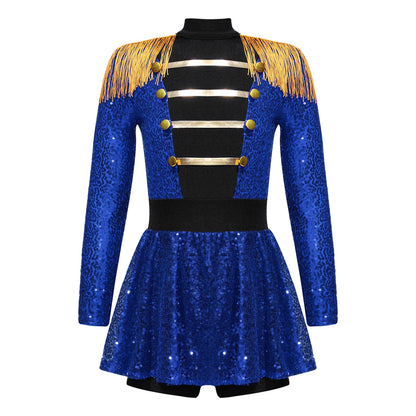 inlzdz Women's Circus Ringmaster Costume Sequin Tassel Leotard Dress