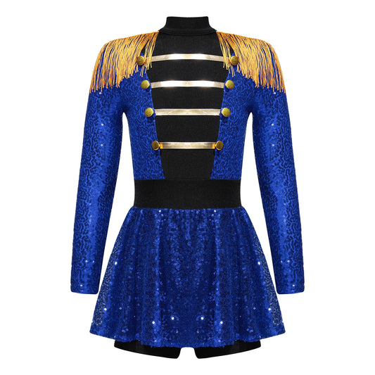 inlzdz Women's Circus Ringmaster Costume Sequin Tassel Leotard Dress