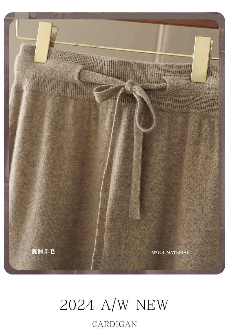 Autumn And Winter100% Pure Wool Skirt Women's Long Pocket Small A Skirt High Waist Slim Cashmere Knit A-Line Skirt