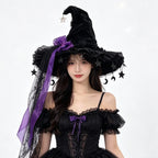 Fashion Halloween Witch Hat Gothic Dark Wizard Cap Lolita Cosplay Accessories Costume Headwear Party Photo Prop Festival Gift