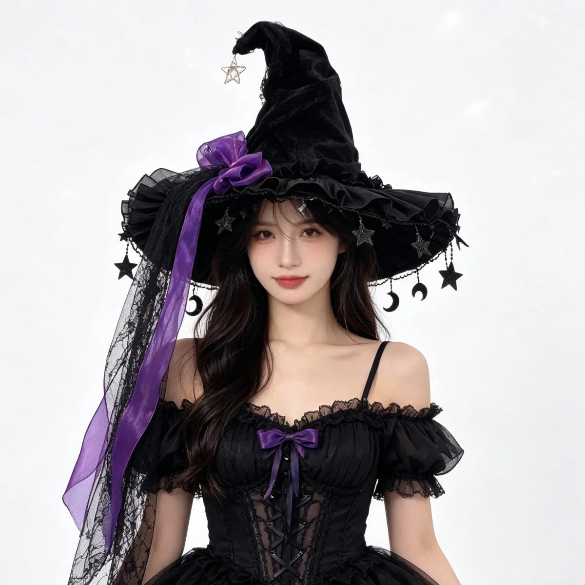 Fashion Halloween Witch Hat Gothic Dark Wizard Cap Lolita Cosplay Accessories Costume Headwear Party Photo Prop Festival Gift
