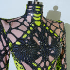 Women's Green Rhinestone Bodysuit High Elasticity Dance Outfit