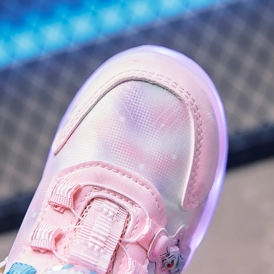 Disney Princess Two Wheels Children's Led Light Roller Skate Shoes For Girls 2025 Glowing Sports Luminous Sneakers