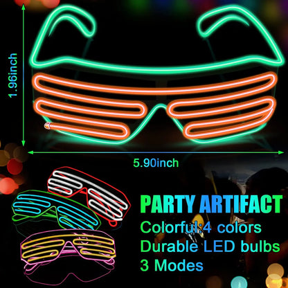 LED Wireless Glow-in-the-dark Glasses, Neon Twinkling Sunglasses, Suitable for Halloween, Christmas, Carnival Party