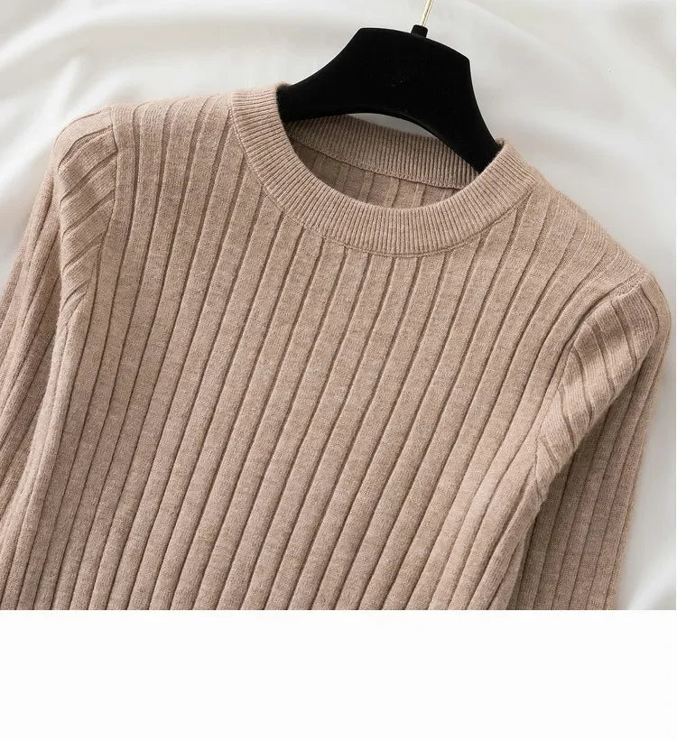 Women's O-Neck Knit Pullover Sweater - Soft Ribbed Long Sleeve