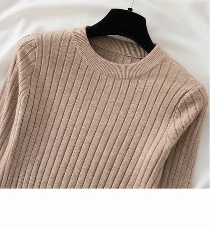 Women Pullovers Sweaters Knit Soft Jumper tops New Autumn Winter Tops O-Neck Ribbed Long Sleeve Korean Slim-fit Female Sweater