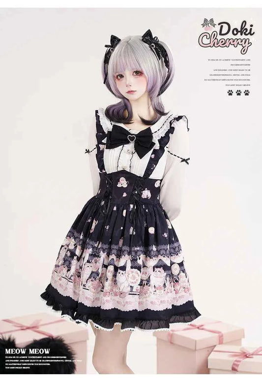 Original New Spring Summer Cute Print Short-sleeved Lolita OP Dress Japanese Sweet Girl Mass-produced Kawaii Bow Short Dresses