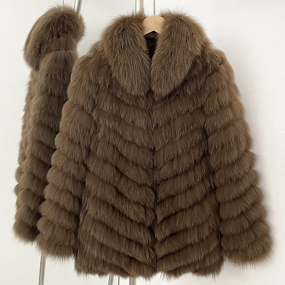 OFTBUY Women's Real Fox Fur Coat - Thick Warm Winter Jacket