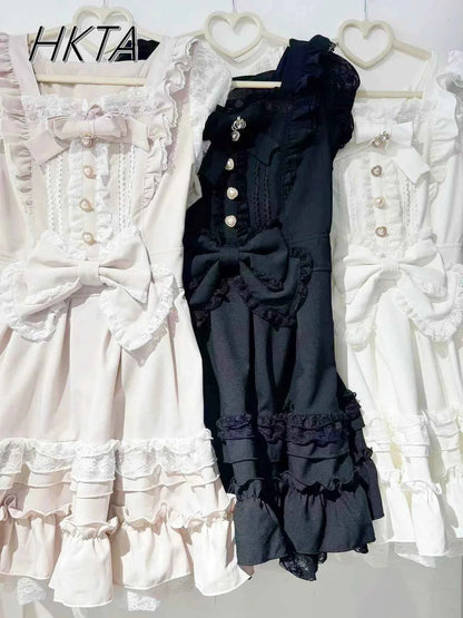 Japanese Liz Dresses Women Autumn New Girl's Sweet Cute Bud Mini Series Mass Production Angel Small Cake Dress Bow Lolita Dress