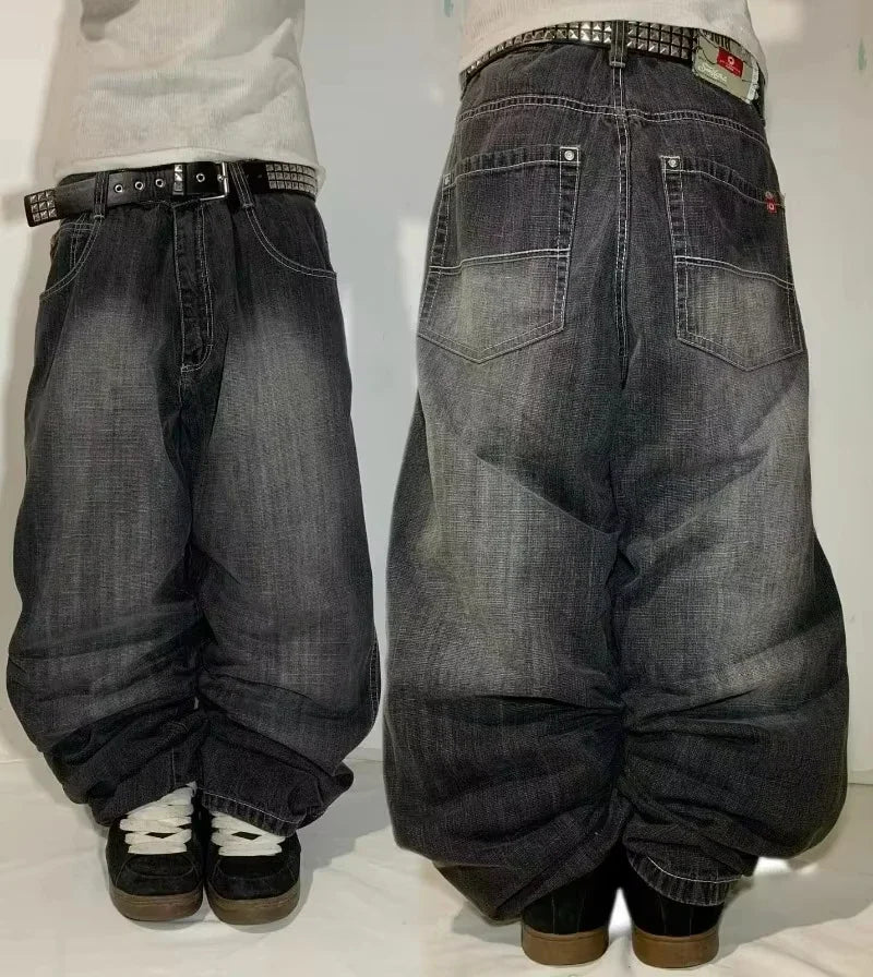 Vintage Low Waist Hip Hop Cherry Blossom Embroidered Jeans Wide Leg Trousers Y2K Clothes Mens Womes Embroidered Baggy Jeans