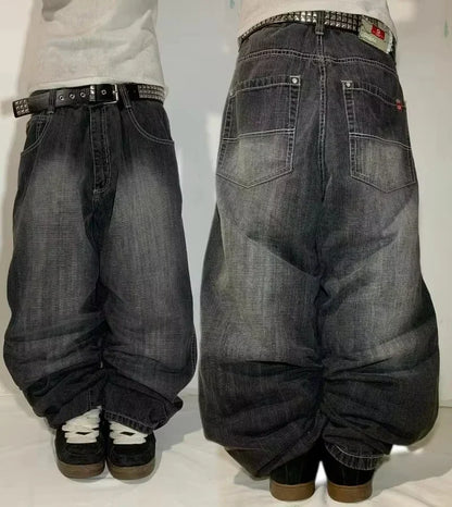 Vintage Low Waist Hip Hop Cherry Blossom Embroidered Jeans Wide Leg Trousers Y2K Clothes Mens Womes Embroidered Baggy Jeans