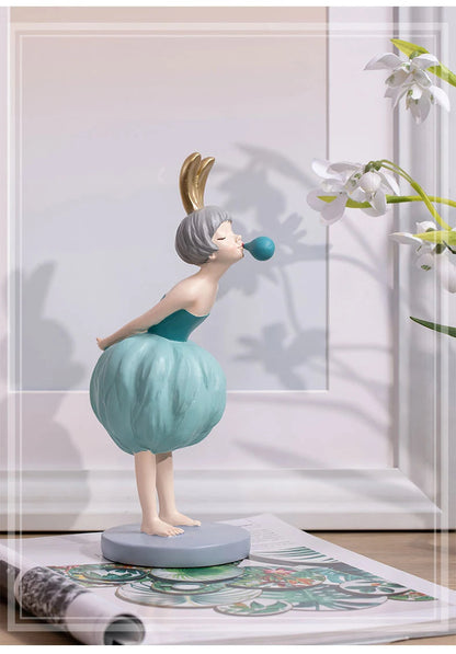 Bubble Gum Rabbit Girl Figurines, Modern Home Decoration,Party Decor, Sweet Gift for Girl,Lovely Room Ornaments,Birthday Present SS69