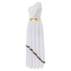 Womens One-Shoulder Greek Goddess Costume Dress with Chiffon Overlay