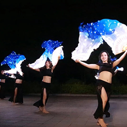 150cm Long Silk Veil Fan With LED Light Bamboo Silk Fan Practice and Stage Performance Dance Costumes Belly Dance Accessories SS69