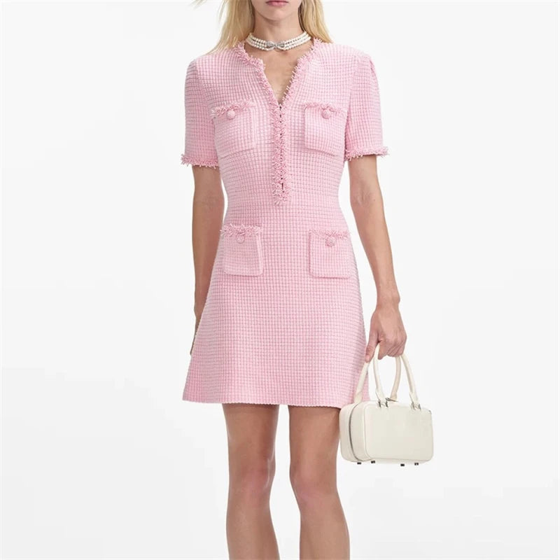 Spring/summer new Y2K high quality wool blend knit skirt Fashion commute front pocket fashion workwear knee length A-line skirt - SS69 