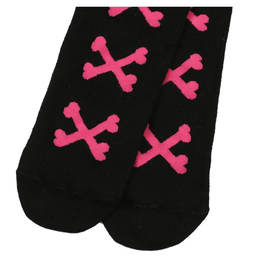 SS69 Women's Bone Print Thigh High Socks - Cotton Blend Cosplay Stockings