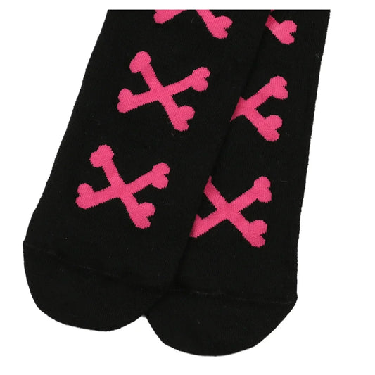 SS69 Women's Bone Print Thigh High Socks - Cotton Blend Cosplay Stockings