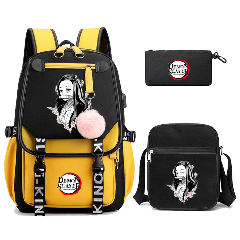 3Pcs Kamado Nezuko Demon Slayer Backpacks Set for Girls Anime School Bag Teenager Student Canvas Laptop Back Pack Women Rucksack SS69 52.69 5000743