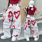 summer junior Girls Love Graffiti Casual Pants teenager girl Casual Hip Hop cargo pants kids Dance pants children clothes SS69