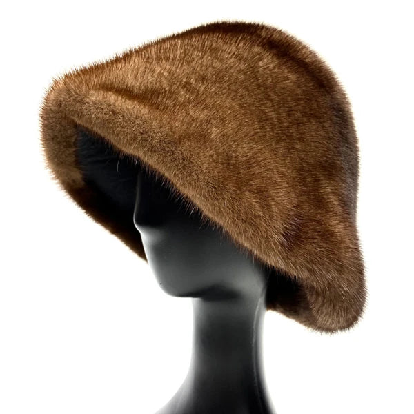 Women's Real Mink Fur Bucket Hat - Warm Winter Dome Cap