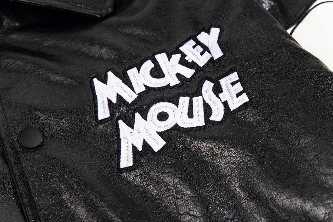 Disney American Cartoon Mickey Embroidery Leather Jacket Men Women Autumn Winter Loose Casual Jacket Fashion Trend Couples Coat SS69