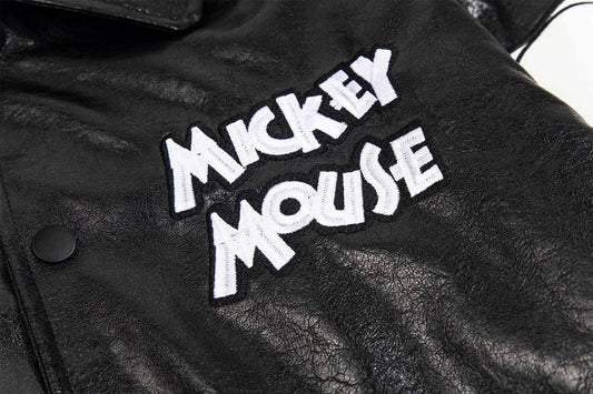Disney American Cartoon Mickey Embroidery Leather Jacket Men Women Autumn Winter Loose Casual Jacket Fashion Trend Couples Coat SS69