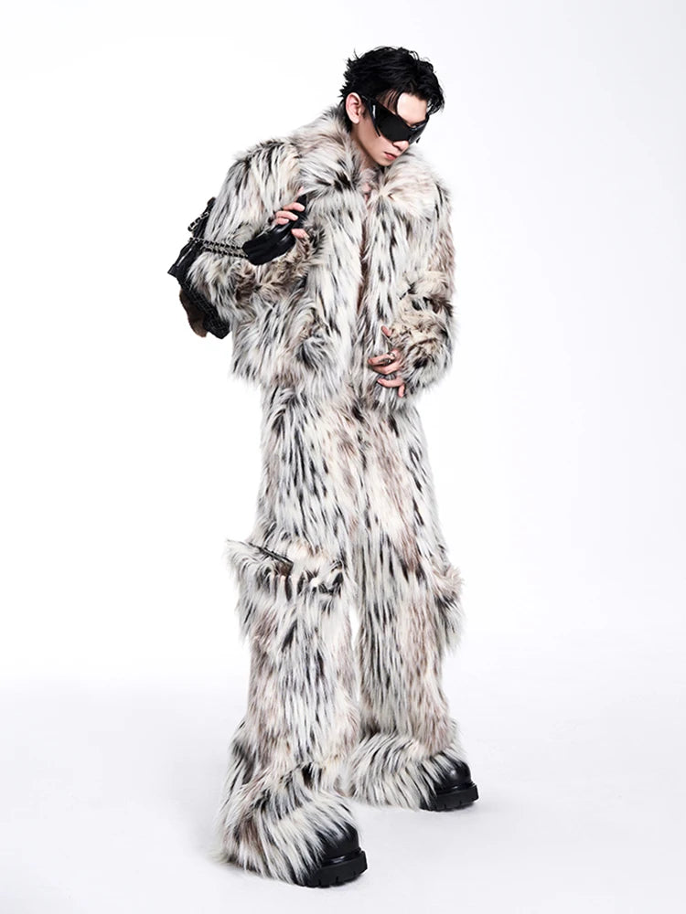 Mauroicardi Men's Faux Fur Wide Leg Pants