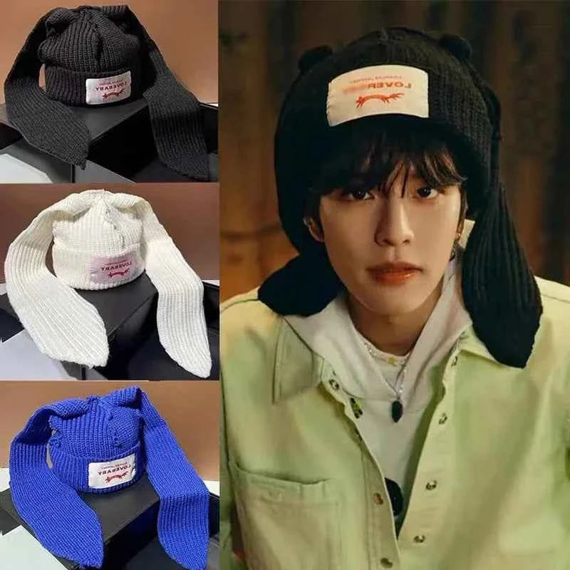 Long fox Ears Knitted Hat Men Women Rabbit Ear Warm Crochet Beanies Kpop Hip Hop Hat Winter Skullies Cap Y2k Christmas Gifty