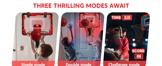 JOYFY LED Indoor Basketball Hoop Over The Door with Scoreboard and 4 Balls