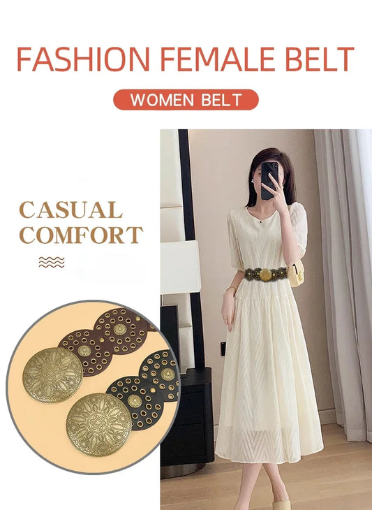SS69 Women's Y2K Vintage Rivet Patchwork Wide Faux Leather Waist Belt