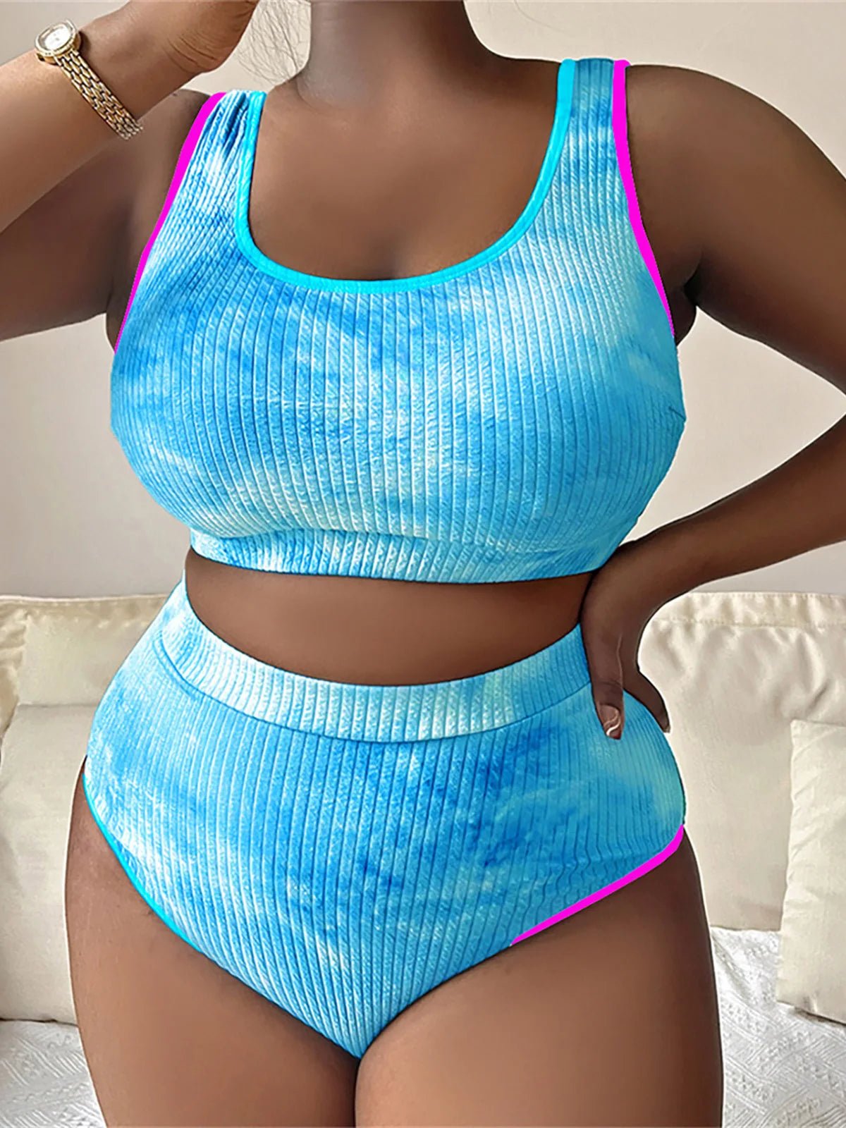0XL - 4XL New Tie Dye Bikini Large Size Swimwear Plus Size Women Swimsuit Female Two-pieces Bikini set Bather Bathing Suit V5948 SS69 21.69 Sky Blue / 4XL