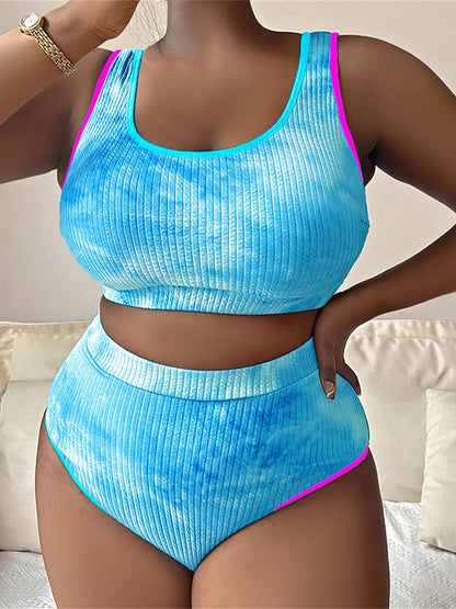 0XL - 4XL New Tie Dye Bikini Large Size Swimwear Plus Size Women Swimsuit Female Two-pieces Bikini set Bather Bathing Suit V5948 SS69 21.69 Sky Blue / 4XL