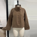 Fashion Short Woolen Coat For Women Stand Collar Full Sleeve Loose Zipper Jacket Female 2025 Spring Autumn Solid Lady Outwear