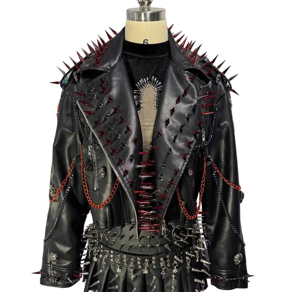 Women's Y2K Goth PU Leather Jacket with Spikes