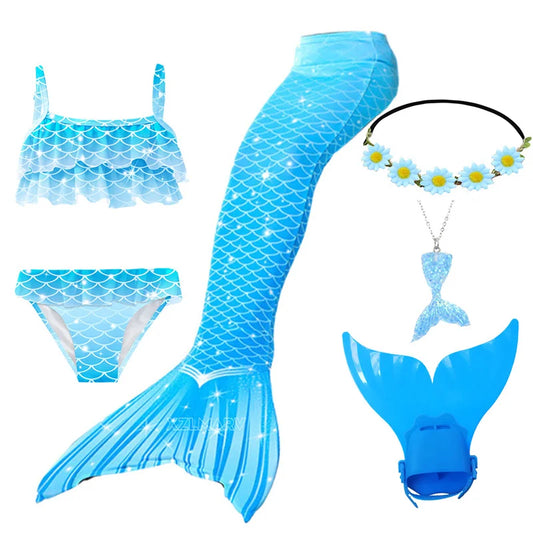ZOCIC Girls Mermaid Tail Swimsuit Set with Top and Skirt for Swimming