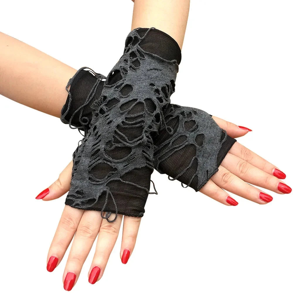 Unisex Gothic Black Gloves Fingerless Long Glove For Women Men Sexy Festival Gloves Mittens Clubwear Dance Cosplay Accessories SS69