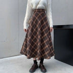 Elegant High Waist Retro Plaid Skirt Winter Autumu Classical High Waist Long Skirt Slim Fit Preppy Style A-line Half Dress Party