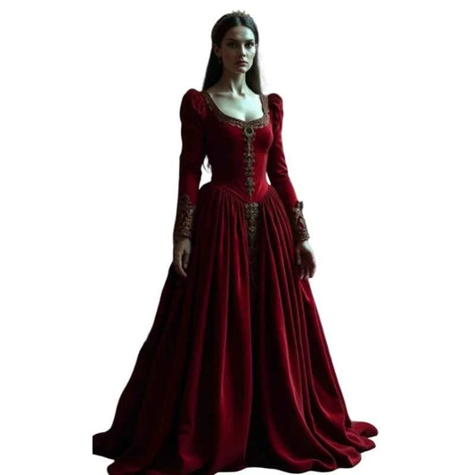 Vintage Baroque Evening Dresses Scoop Neckline Long Sleeves Satin Renaissance Prom Occasion Gown Masquerade Costume Customized