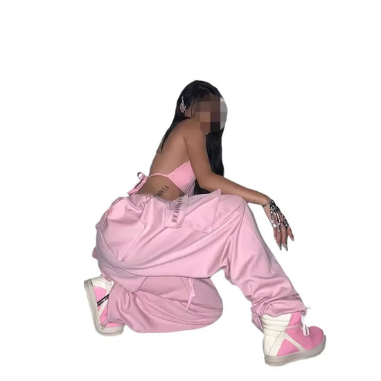 Y2K Pink Cargo Parachute Pants Oversize Hip Hop Jogging Sweatpants Egirl 90s Aesthetic Vintage Wide Leg Trousers Female SS69