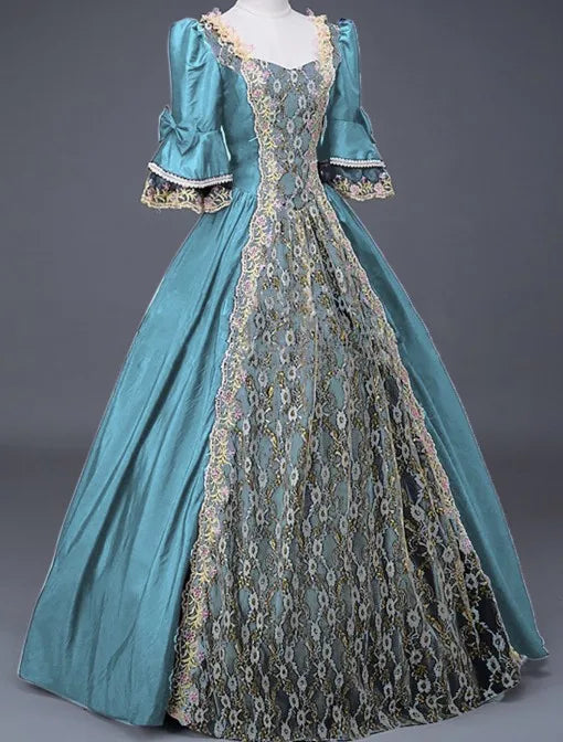 18th Century Medieval Women High Waist Half Sleeve Ball Gowns Princess Lace Patchwork Satin Dress Queen Renaissance Costume SS69 32.69 SKY BLUE / S / cosplay costume