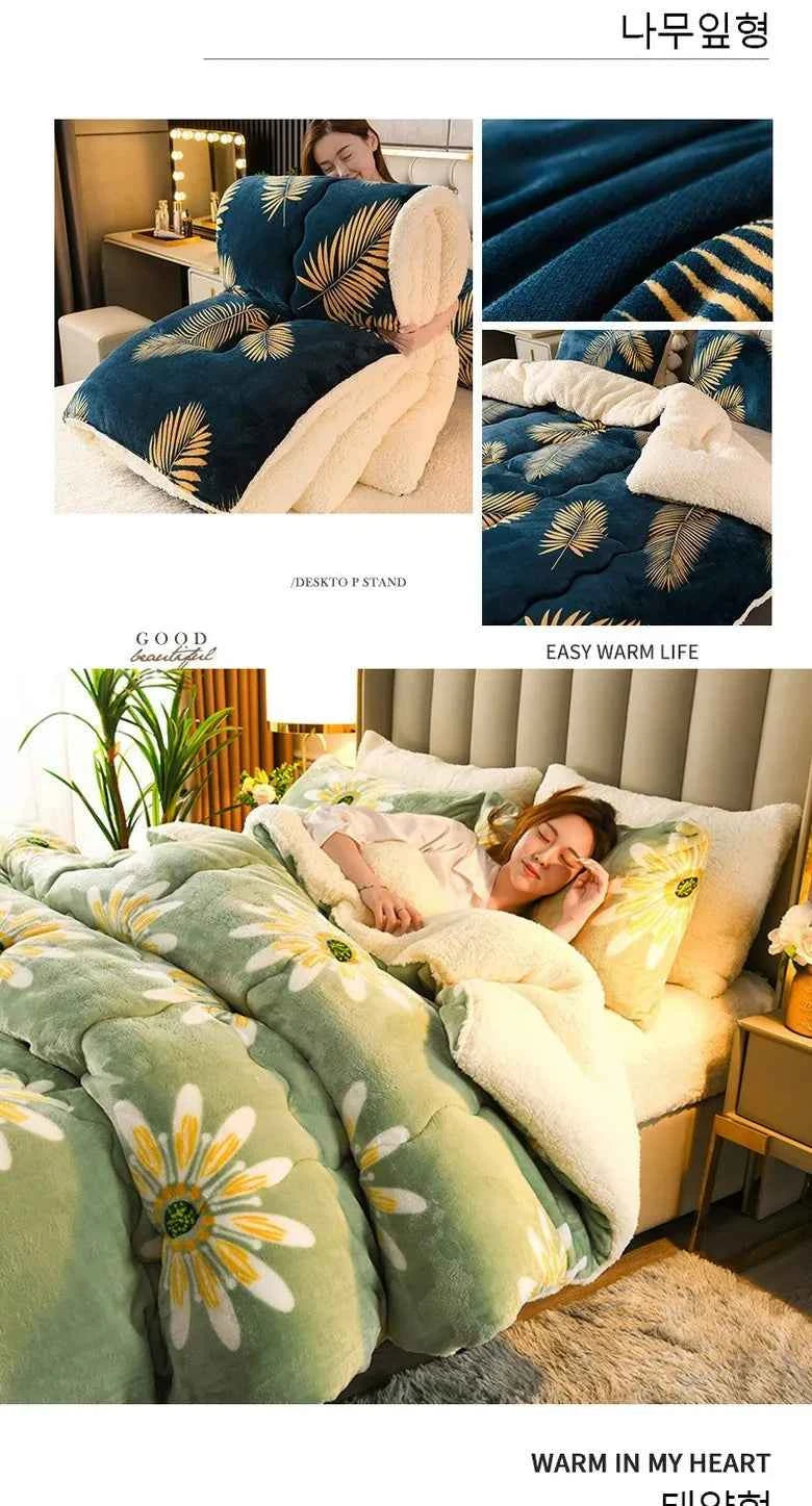 Winter Bedding Thick Quilt Blanket Thickened Warm Flannel Fleece Comforter for Cold Nights Set Bed Duvets Quilts the Blankets