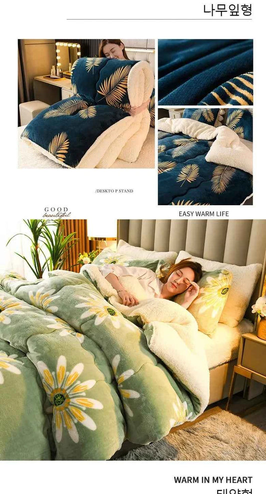 Winter Bedding Thick Quilt Blanket Thickened Warm Flannel Fleece Comforter for Cold Nights Set Bed Duvets Quilts the Blankets
