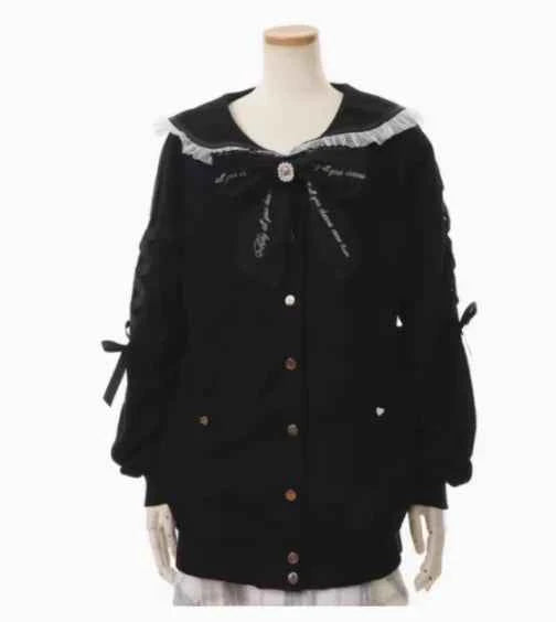 Japanese Liz Mine Mass-Produced Sailor Collar Ribbon Bow Sweet Hoodies Women Autumn Preppy Style Y2K Cute Oversized Sweatshirt
