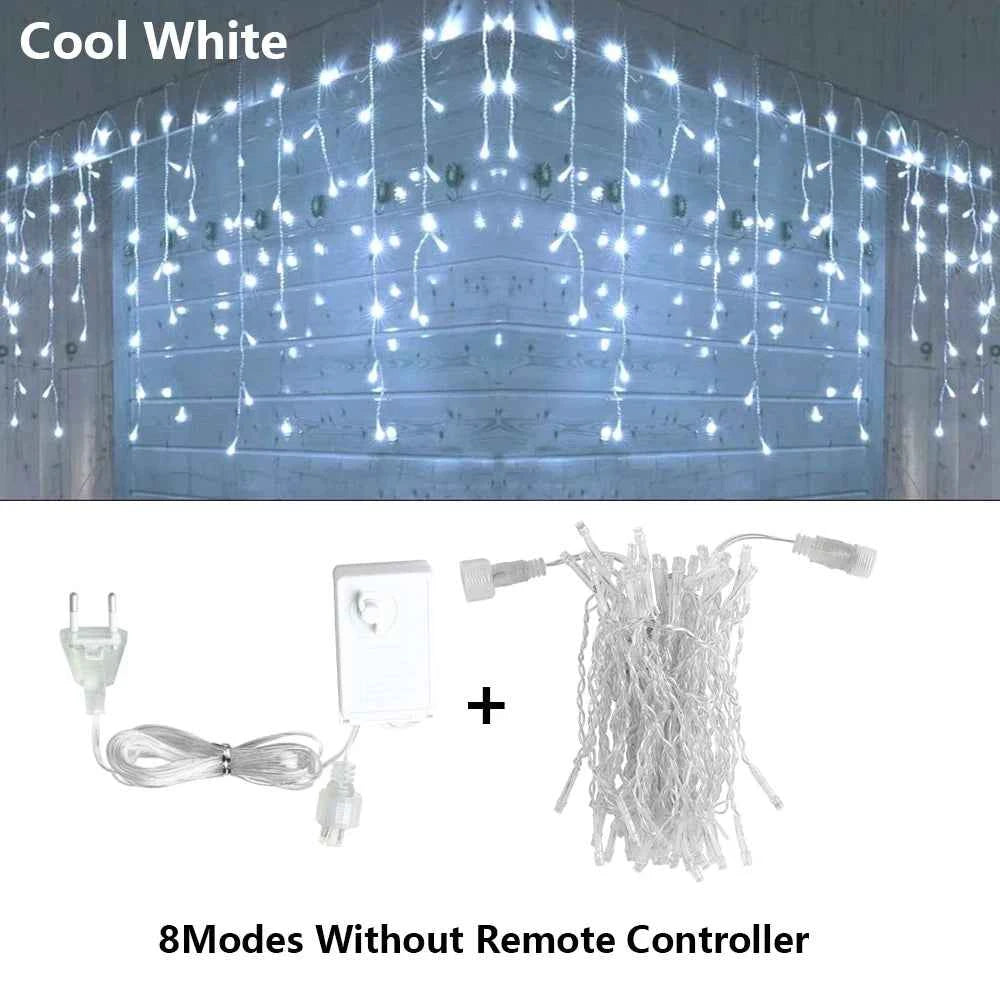 3.5M-40M LED Icicle Curtain String Fairy Lights Garland Outdoor Christmas Lights New Year Birthday Wedding Street Holiday Decor
