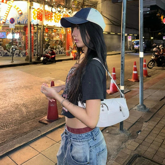 Off Shoulder Retro Y2k Tops Letter Print Short Sleeve T-Shirt Harajuku Slimming Women Top 2025 Summer New Women's Clothing SS69