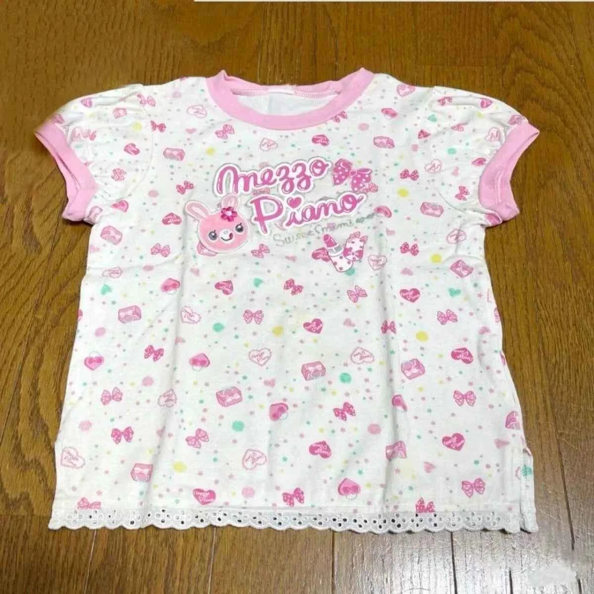 Japanese Sweet Kawaii Cartoon Polka Dot Print T-shirt Women Loose Casual Contrast Color Cute Graphic Tees Y2k Aesthetic Tops New