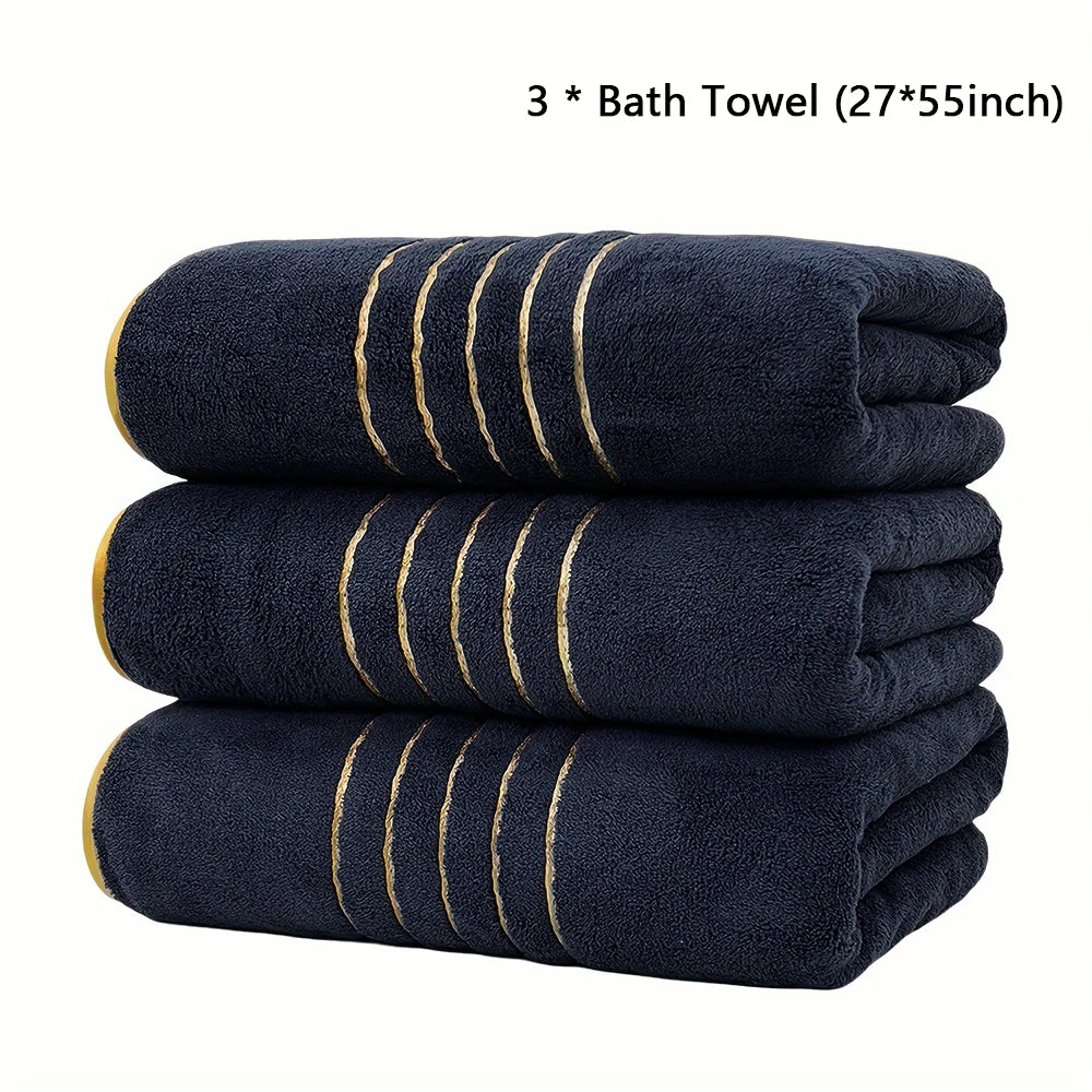 2/3/6/8 Pcs Bath Towel Set White & Gray with Gold Accents, Soft Absorbent Premium Towels for Home, Hotel & Bathroom