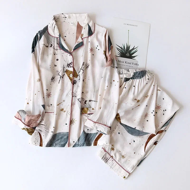 Spring / Summer New 100% viscose long-sleeved trousers pajamas SS69 31.69 Starry sky / L / CHINA